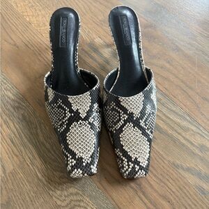Tony Bianco Black and Cream Snake Print Mules